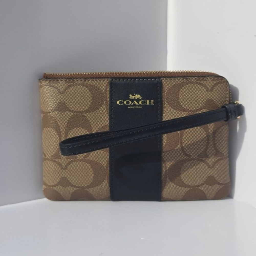 Coach Wristlet Wallet K1948 F58035 Brown Signature Canvas Leather Zip - Picture 5 of 8